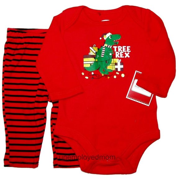 Christmas Time Other - Dinosaur Christmas Outfit Boys Tree Rex 2 pc Set Bodysuit Pants Holiday
